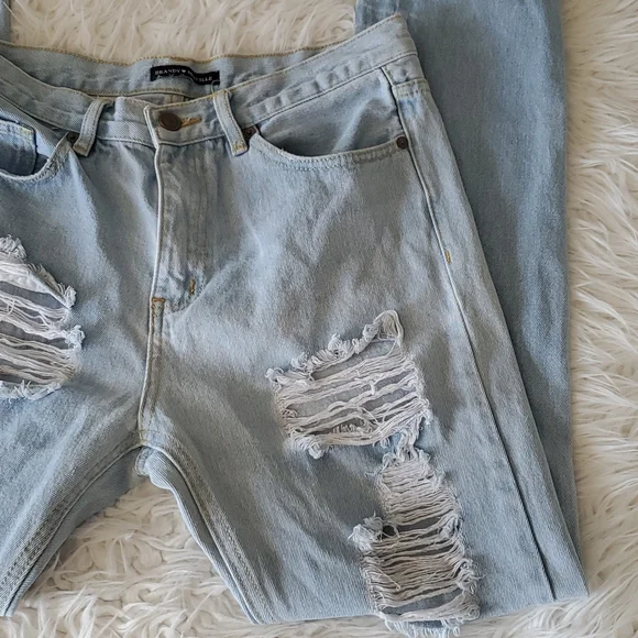 Brandy Melville Distressed Denim Pants Long Size Small - Picture 7 of 16